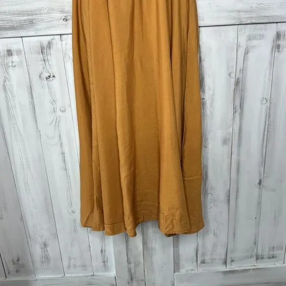 NWT Outerknown La Luna Golden Yellow Cami Silk Blend Strappy Back‎ Midi Dress S